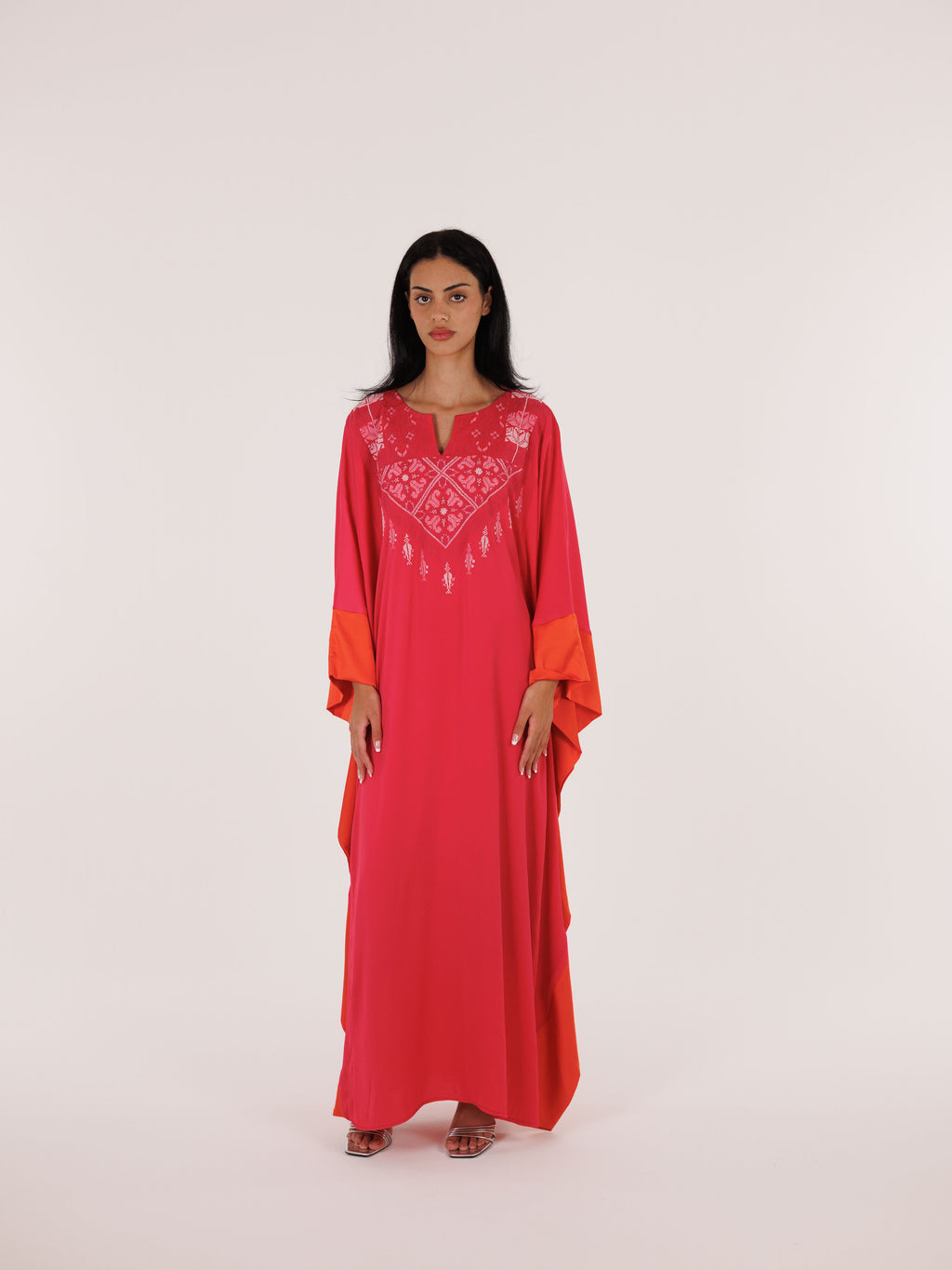 Qabbeh Abaya Satin Trim Dress - Pink
