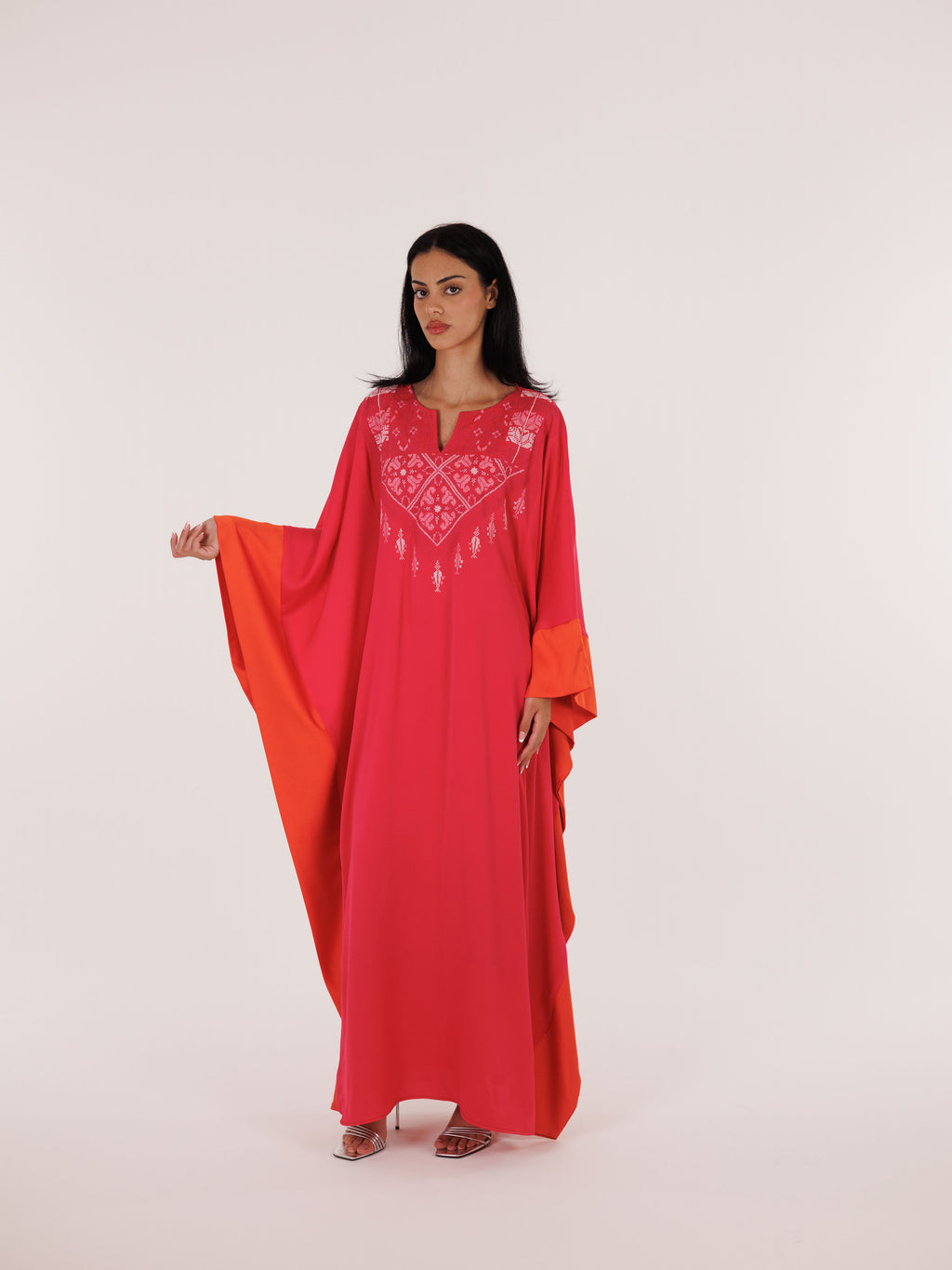 Qabbeh Abaya Satin Trim Dress - Pink