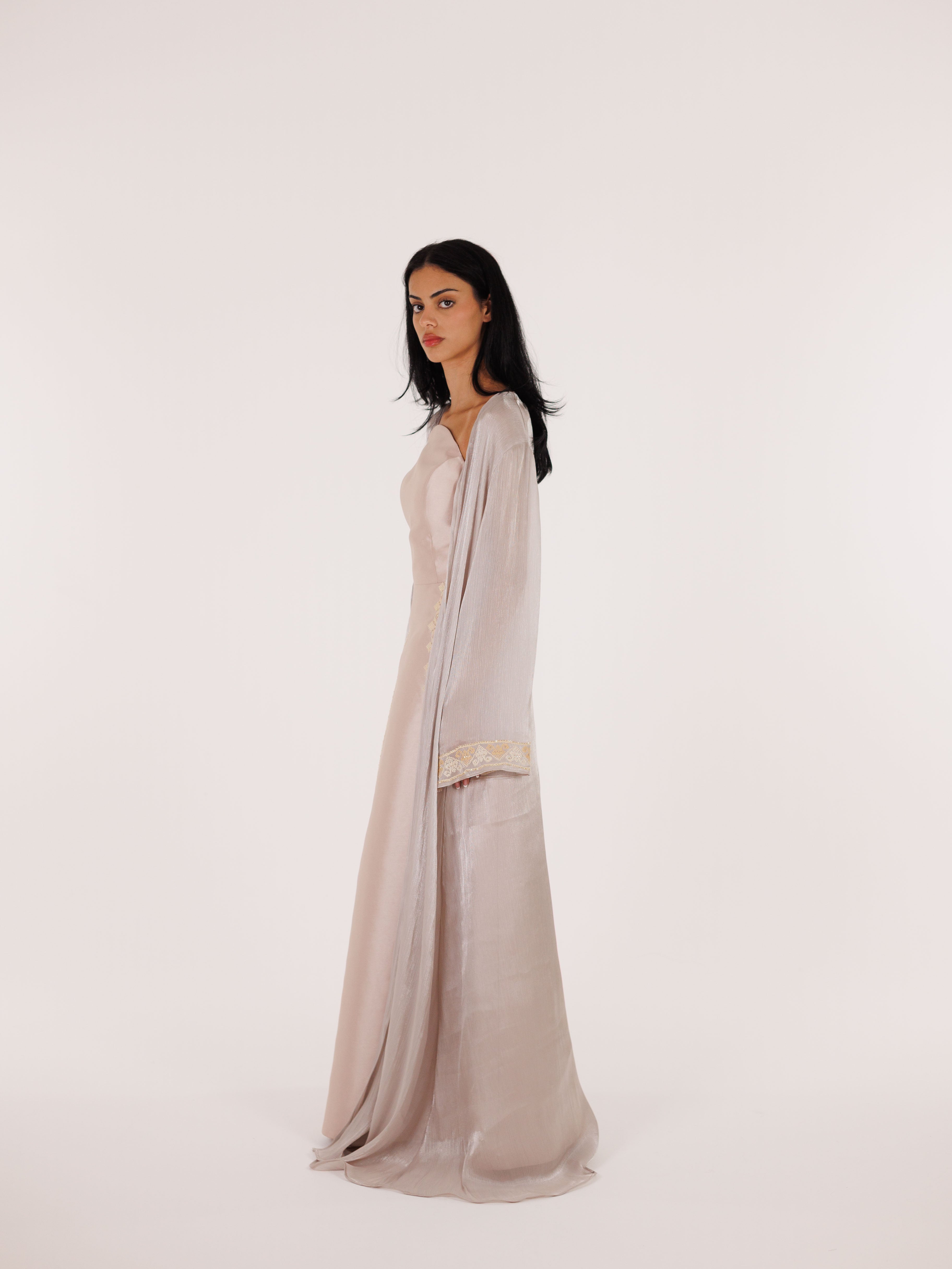 Ayn Kabeera Strapless Dress + Abaya Set - Maxi - Champagne