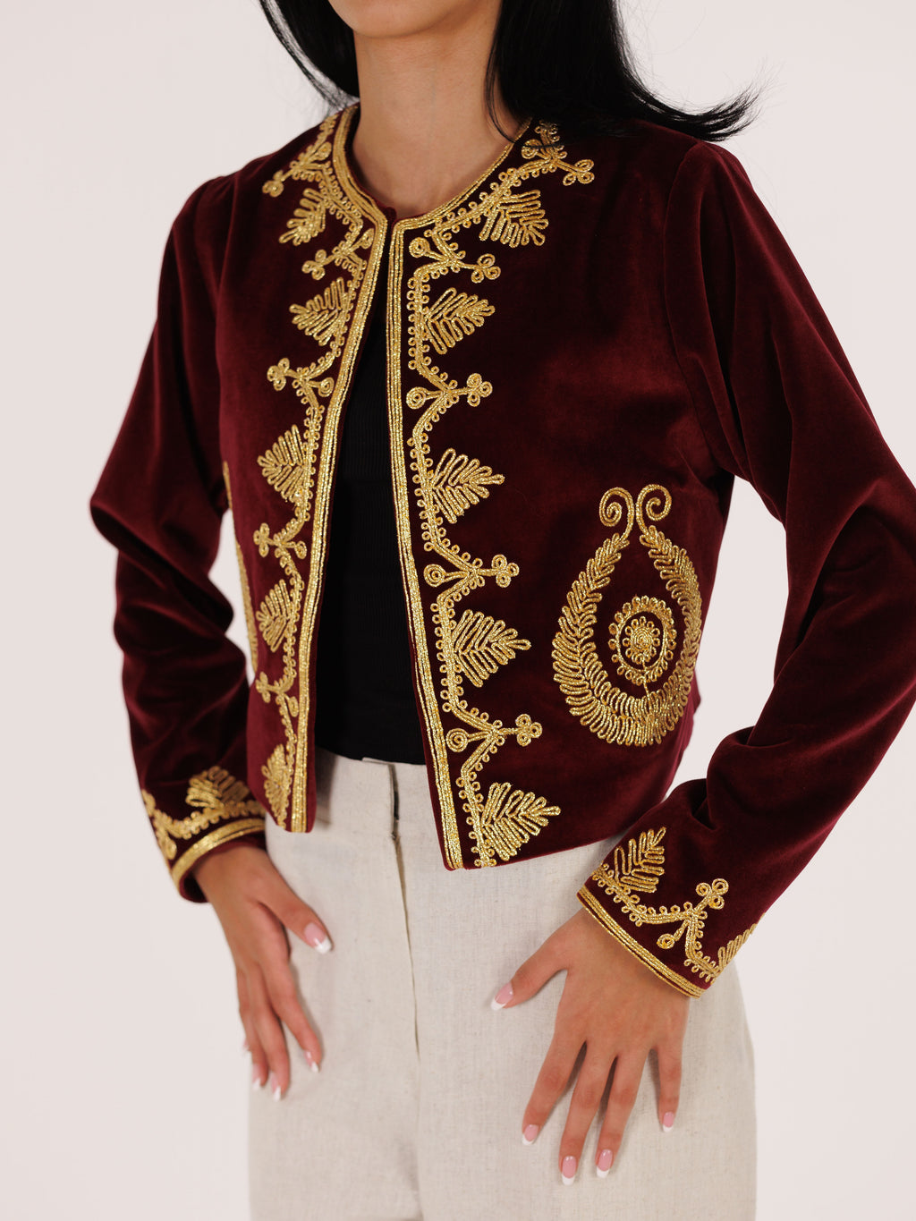 Cropped Taqsirah Jacket - Burgundy