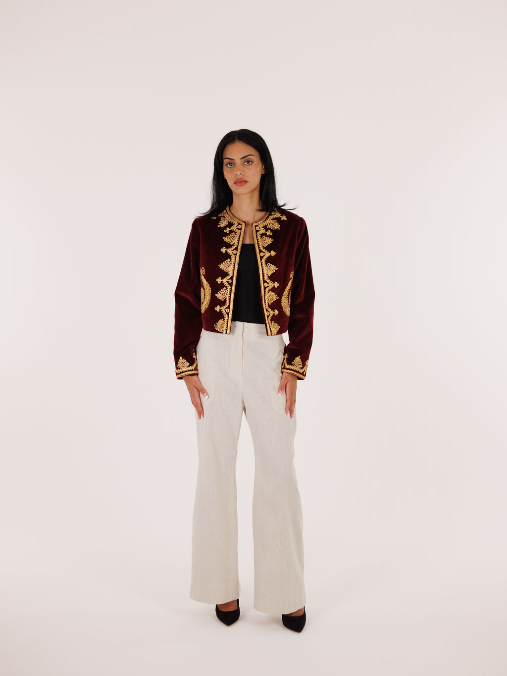 Cropped Taqsirah Jacket - Burgundy